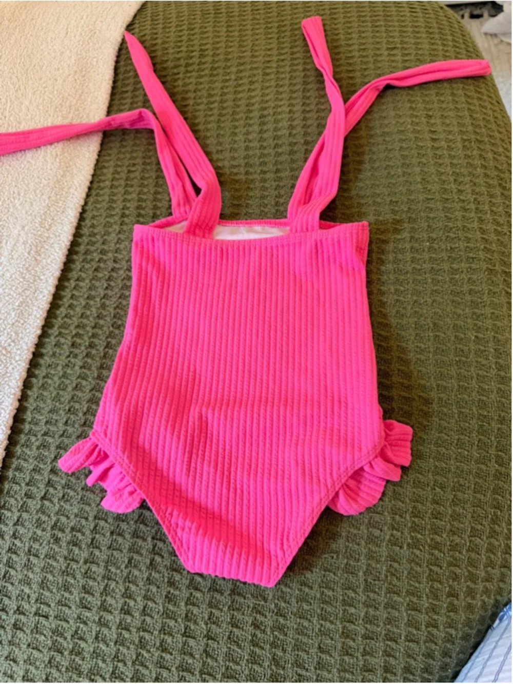 Girls Pink Ribbed Ruffle One Piece Swimsuit 3T